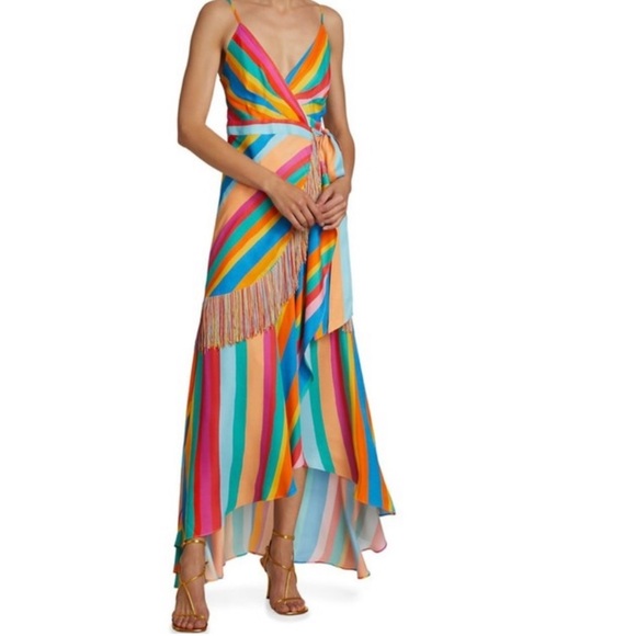 NWT farm rio striped scarf wrap maxi dress in rainbow - Picture 2 of 11